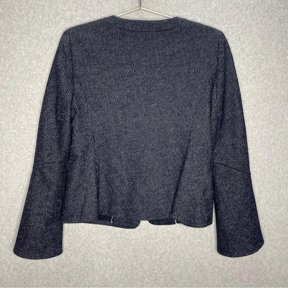 Anthropologie Cartonnier Wool Blend Bell Sleeve Navy Pinstripe Blazer - Picture 5 of 9
